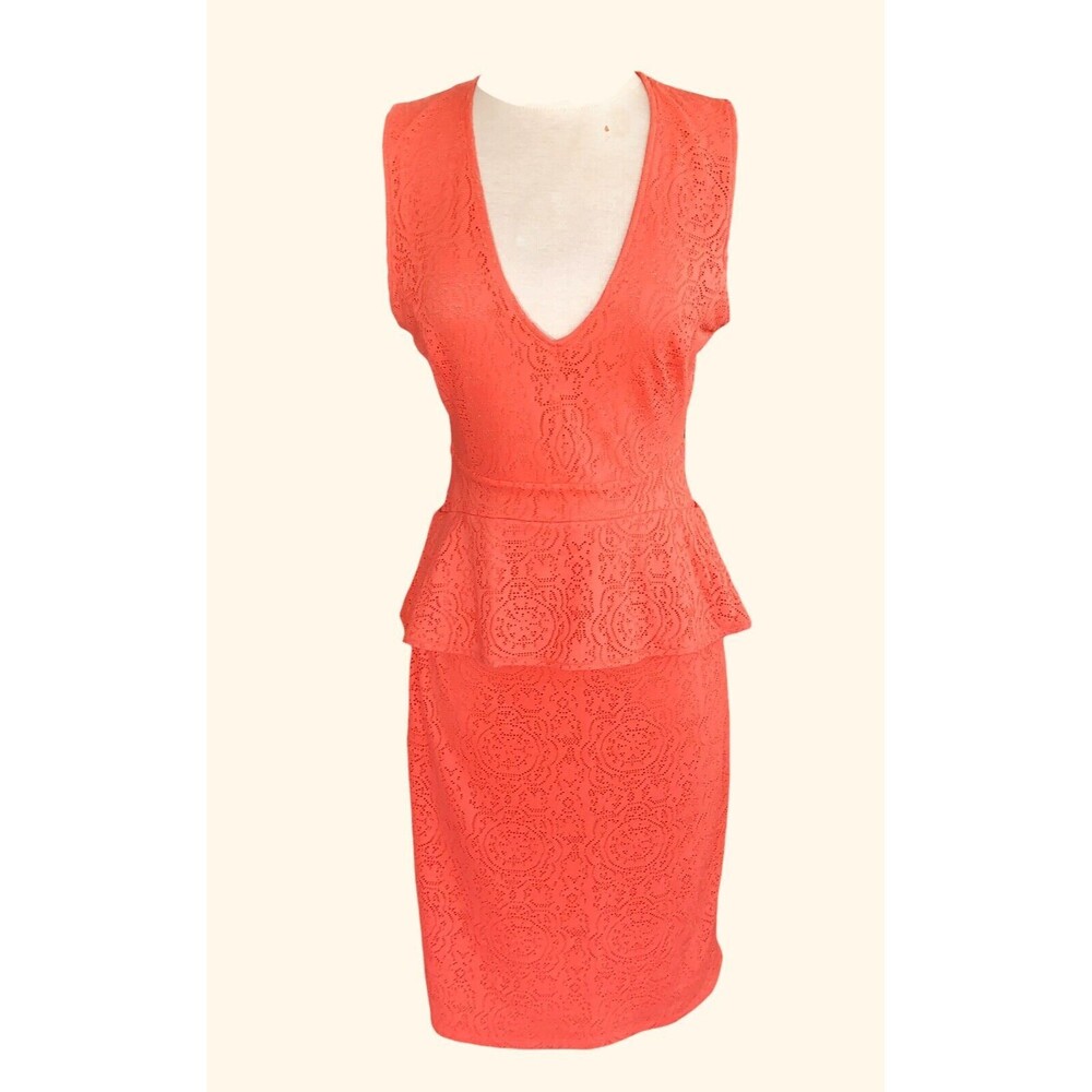 BCBGMaxazria Wm M Orange V-Neck Sleeveless Form Fit Lined Stretch Sheath Dress